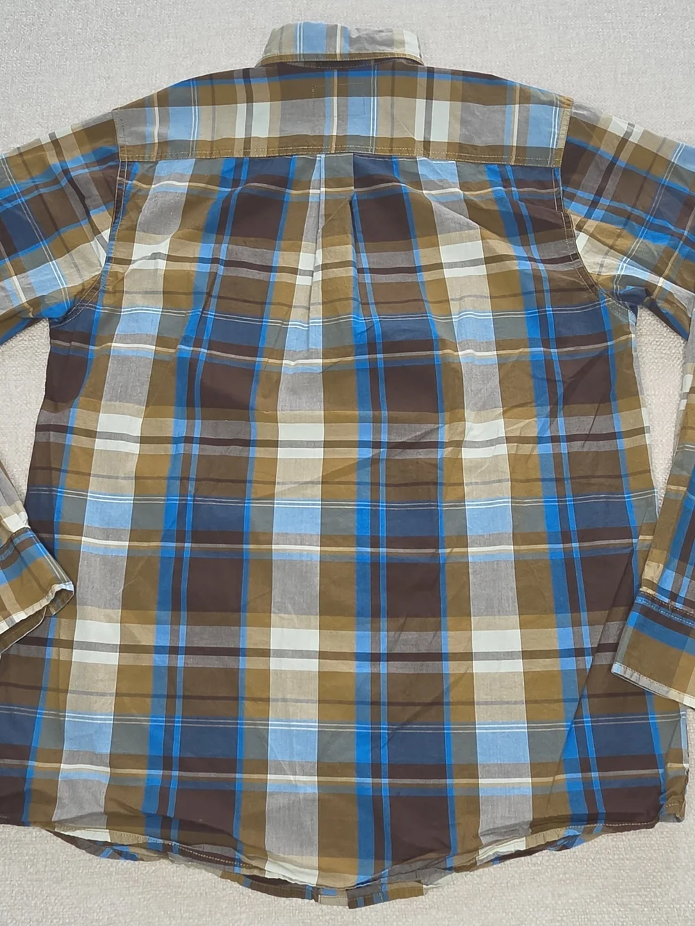 The North Face Shirt Mens Medium Brown Blue Plaid Long Sleeve Button Up Cotton